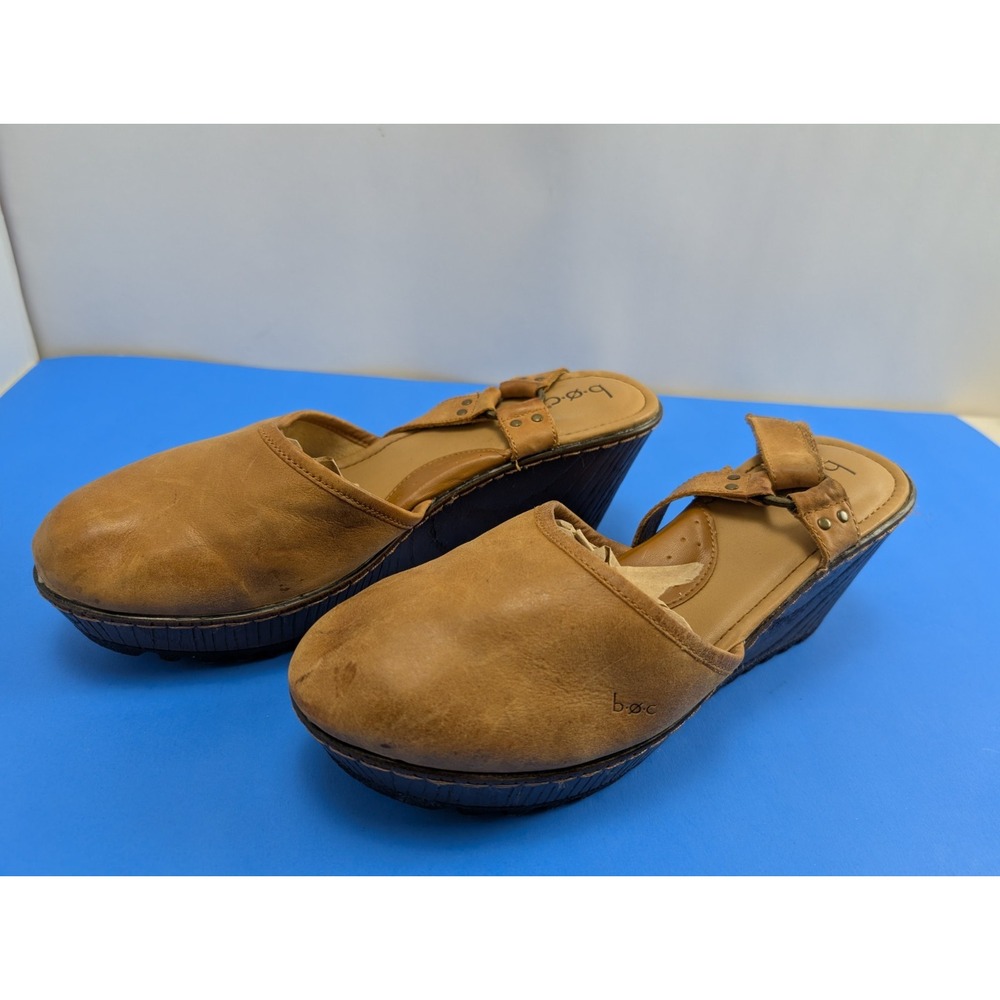 BOC Born Of Concept Rina Wood Platform Wedge Shoes Leather Brown Womens 11 M